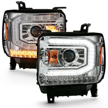 Load image into Gallery viewer, ANZO 2016-2019 Gmc Sierra 1500 Projector Headlight Plank Style Chrome w/ Sequential Amber Signal
