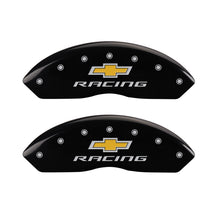 Load image into Gallery viewer, MGP 4 Caliper Covers Engraved Front &amp; Rear Chevy racing Black finish silver ch
