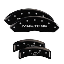 Load image into Gallery viewer, MGP 4 Caliper Covers Engraved Front Mustang Engraved Rear Pony Black finish silver ch
