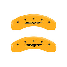 Load image into Gallery viewer, MGP 4 Caliper Covers Engraved Front &amp; Rear Srt Yellow Finish Black Char 2006 Jeep Commander
