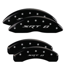 Load image into Gallery viewer, MGP 4 Caliper Covers Engraved Front &amp; Rear SRT8 Black finish silver ch
