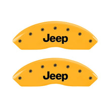 Load image into Gallery viewer, MGP 2 Caliper Covers Engraved Front Jeep Yellow Finish Black Characters 2006 Jeep Wrangler
