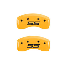 Load image into Gallery viewer, MGP 4 Caliper Covers Engraved Front &amp; Rear Monte Carlo SS Yellow Finish Black Char 2002 Chevy Impala
