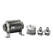 Load image into Gallery viewer, DeatschWerks Stainless Steel 6AN 10 Micron Universal Inline Fuel Filter Housing Kit (70mm)
