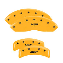 Load image into Gallery viewer, MGP 4 Caliper Covers Engraved Front &amp; Rear Oval Logo/Ford Yellow Finish Black Char 2010 Ford F-150
