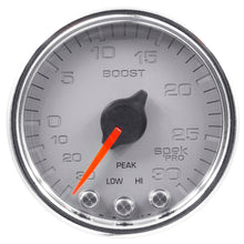 Load image into Gallery viewer, Autometer Spek-Pro Gauge Vac/Boost 2 1/16in 30Inhg-30psi Stepper Motor W/Peak &amp; WarnSilver/Chrome
