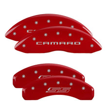 Load image into Gallery viewer, MGP 4 Caliper Covers Engraved Front Gen 5/Camaro Engraved Rear Gen 5/SS Red finish silver ch
