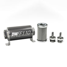Load image into Gallery viewer, DeatschWerks Stainless Steel 5/16in 10 Micron Universal Inline Fuel Filter Housing Kit (110mm)
