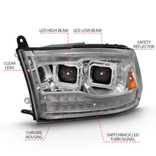 Load image into Gallery viewer, ANZO 2009-2018 Dodge Ram 1500 Led Projector Plank Style Switchback H.L Halo Chrome Amber (OE Style)
