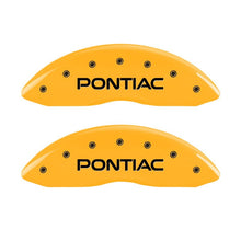 Load image into Gallery viewer, MGP 4 Caliper Covers Engraved Front Pontiac Rear Arrow Yellow Finish Black Char 2004 Pontiac GTO
