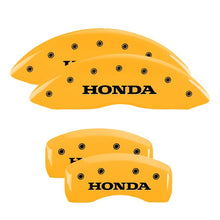 Load image into Gallery viewer, MGP 4 Caliper Covers Engraved Front &amp; Rear Honda Yellow finish black ch
