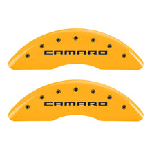 Load image into Gallery viewer, MGP 4 Caliper Covers Engraved Front Gen 5/Camaro Engraved Rear Gen 5/Z28 Yellow finish black ch

