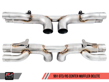Load image into Gallery viewer, AWE Tuning Porsche 991 GT3 / RS Center Muffler Delete - Diamond Black Tips
