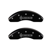 Load image into Gallery viewer, MGP 4 Caliper Covers Engraved Front Lincoln Engraved Rear Star logo Black finish silver ch

