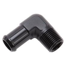 Load image into Gallery viewer, Edelbrock Hose End 90-Deg 1/2In NPT to 1/2In Barb Black Anodize
