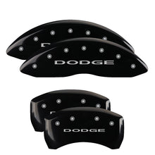 Load image into Gallery viewer, MGP 4 Caliper Covers Engraved Front &amp; Rear With out stripes/Dodge Black finish silver ch
