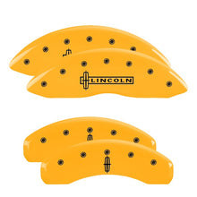 Load image into Gallery viewer, MGP 4 Caliper Covers Engraved Fr Lincoln Rr Star Logo Yellow Finish Blk Char 2003 Lincoln Navigator
