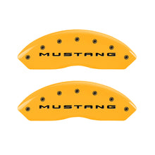 Load image into Gallery viewer, MGP 4 Caliper Covers Engraved Front 2015/Mustang Engraved Rear 2015/37 Yellow finish black ch
