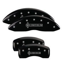 Load image into Gallery viewer, MGP 4 Caliper Covers Engraved Front &amp; Rear Lincoln Black Finish Silver Char 2018 Lincoln Continental
