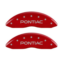 Load image into Gallery viewer, MGP 4 Caliper Covers Engraved Front &amp; Rear Pontiac Red Finish Silver Char 2006 Pontiac GTO
