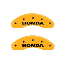 Load image into Gallery viewer, MGP 2 Caliper Covers Engraved Front Honda Yellow Finish Black Characters 2007 Honda Civic
