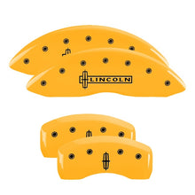 Load image into Gallery viewer, MGP 4 Caliper Covers Engraved Front &amp; Rear Lincoln Yellow finish black ch
