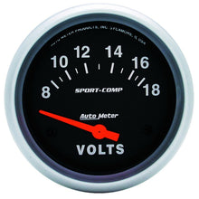 Load image into Gallery viewer, Autometer Sport-Comp 2 5/8in 8-18 Volt Short Sweep Electric Voltmeter Gauge
