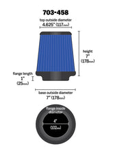Load image into Gallery viewer, Airaid Universal Air Filter - Cone 4 x 7 x 4 5/8 x 7 w/ Short Flange - Blue SynthaMax
