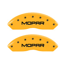 Load image into Gallery viewer, MGP 4 Caliper Covers Engraved Front &amp; Rear Mopar Yellow Finish Black Char 2004 Jeep Wrangler

