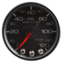 Load image into Gallery viewer, Autometer Spek-Pro Gauge Oil Press 2 1/16in 120psi Stepper Motor W/Peak &amp; Warn Blk/Blk
