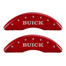 Load image into Gallery viewer, MGP 4 Caliper Covers Engraved Front Buick Rear Buick Shield Red Finish Silver Char 2015 Buick Regal
