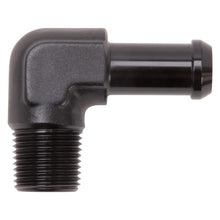 Load image into Gallery viewer, Edelbrock Hose End 90-Degree 3/8In NPT to 1/2In Barb Black Anodize
