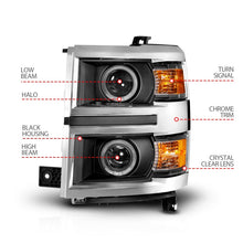 Load image into Gallery viewer, ANZO 14-15 Chevrolet Silverado 1500 Projector Headlights w/ Halo Black Housing w/ Chrome Trim
