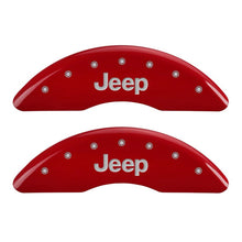 Load image into Gallery viewer, MGP 4 Caliper Covers Engraved Front JEEP Engraved Rear JEEP Grill logo Red finish silver ch
