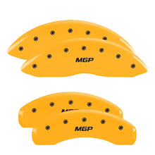 Load image into Gallery viewer, MGP 4 Caliper Covers Engraved Front &amp; Rear MGP Yellow Finish Black Char 2019 Chevy Silverado 1500
